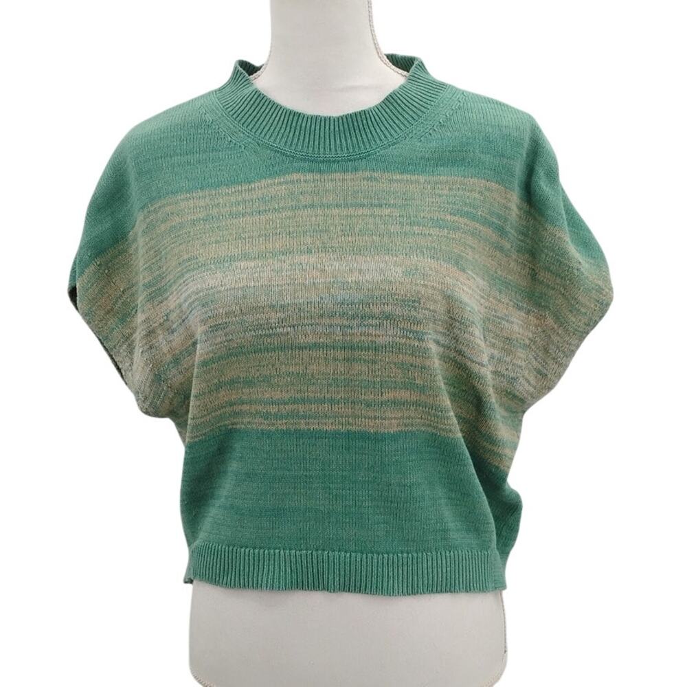 Wrap London Organic Cotton Striped Sweater Green Short Sleeves Ombre Green US 6